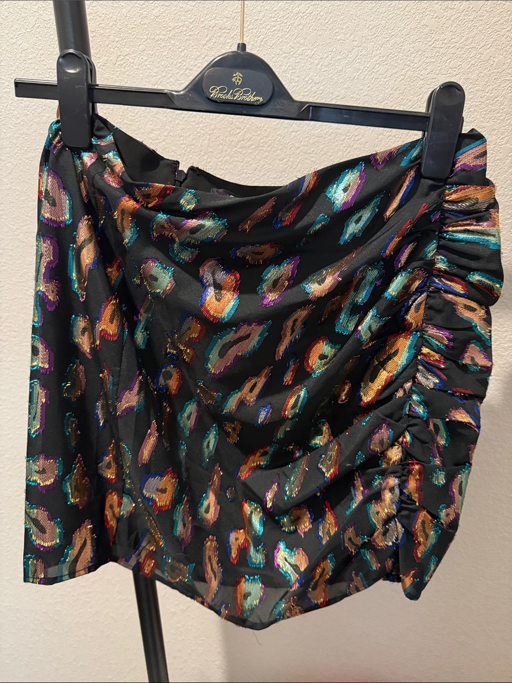 Guess Black Mini Skirt with Metallic Teal, Purple & Gold Spots
